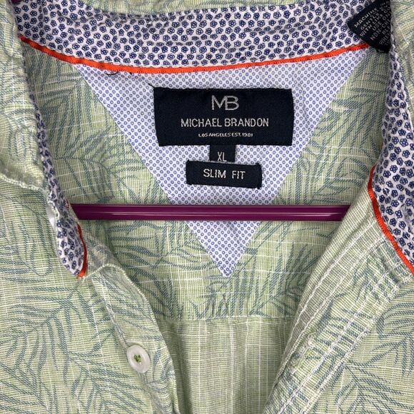 MB Michael Brandon Pale Green Hawaiian Collared Button Up Short Sleeve Shirt XL - Picture 2 of 8